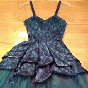 Dark Teal and Navy Lace Homecoming Dress